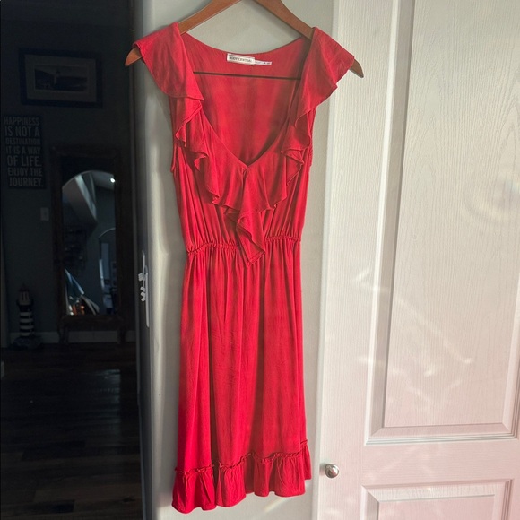 Elegant Red Ruffle Dress V Neckline Size S - Picture 2 of 7